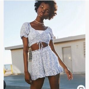 Hollister Light Blue Floral Drawstring Crop Top